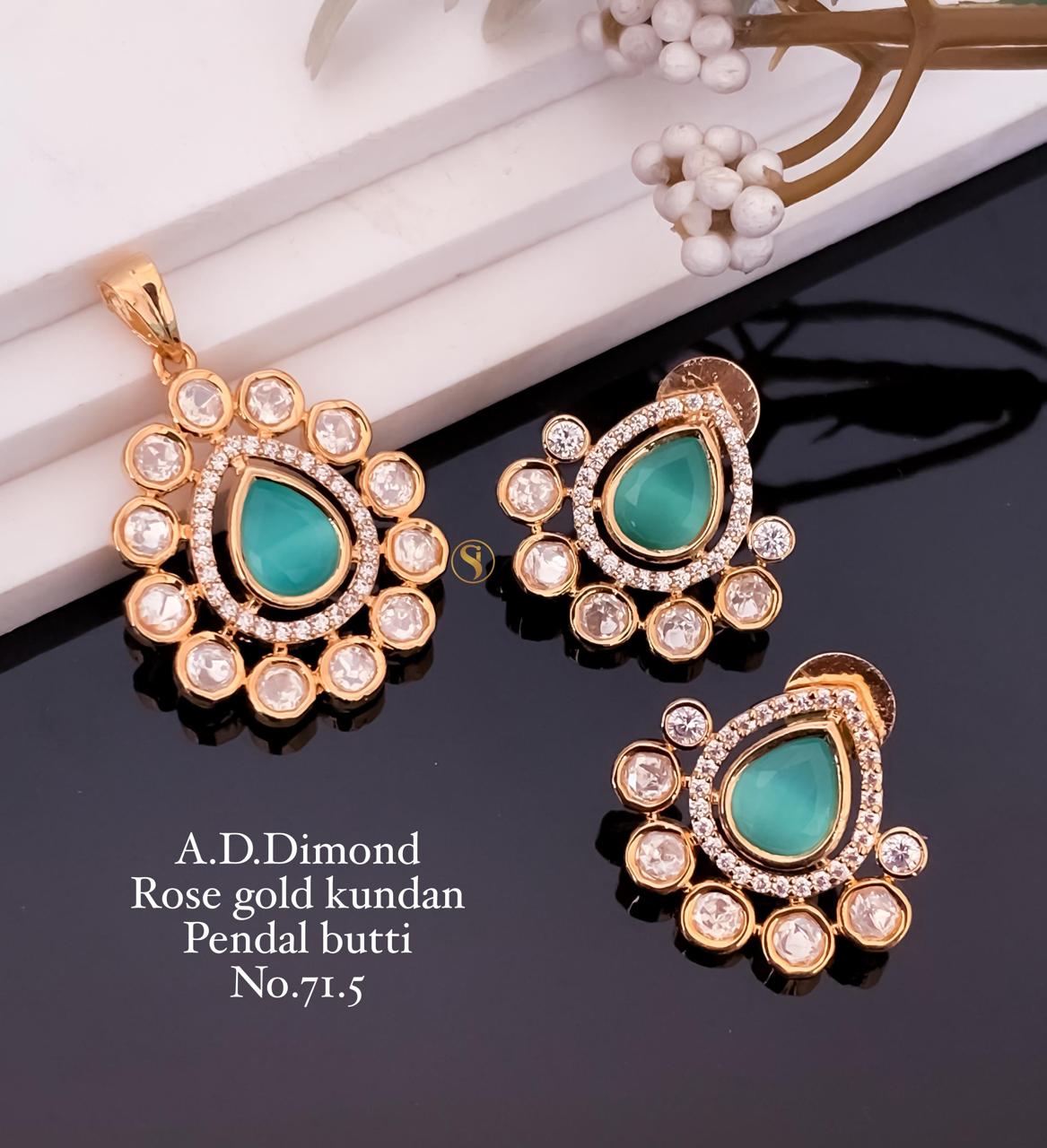 2 AD Diamond Rose Gold Kundan Pendant Butti Wholesale Shop In Surat
